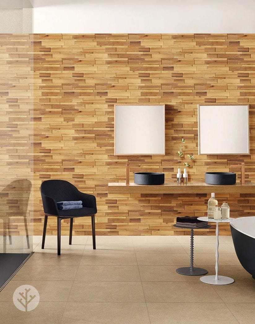 Stereo Linear Natural Wood Mosaic Wall Panels