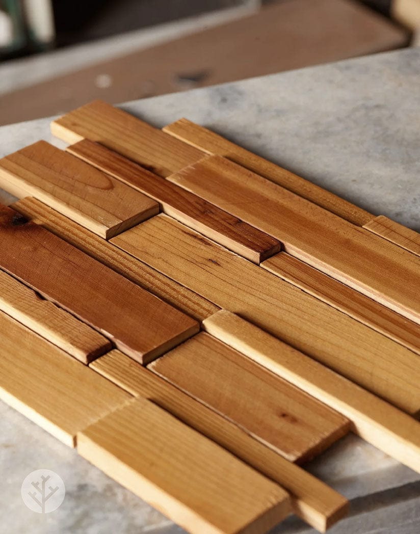 Stereo Linear Natural Wood Mosaic Wall Panels