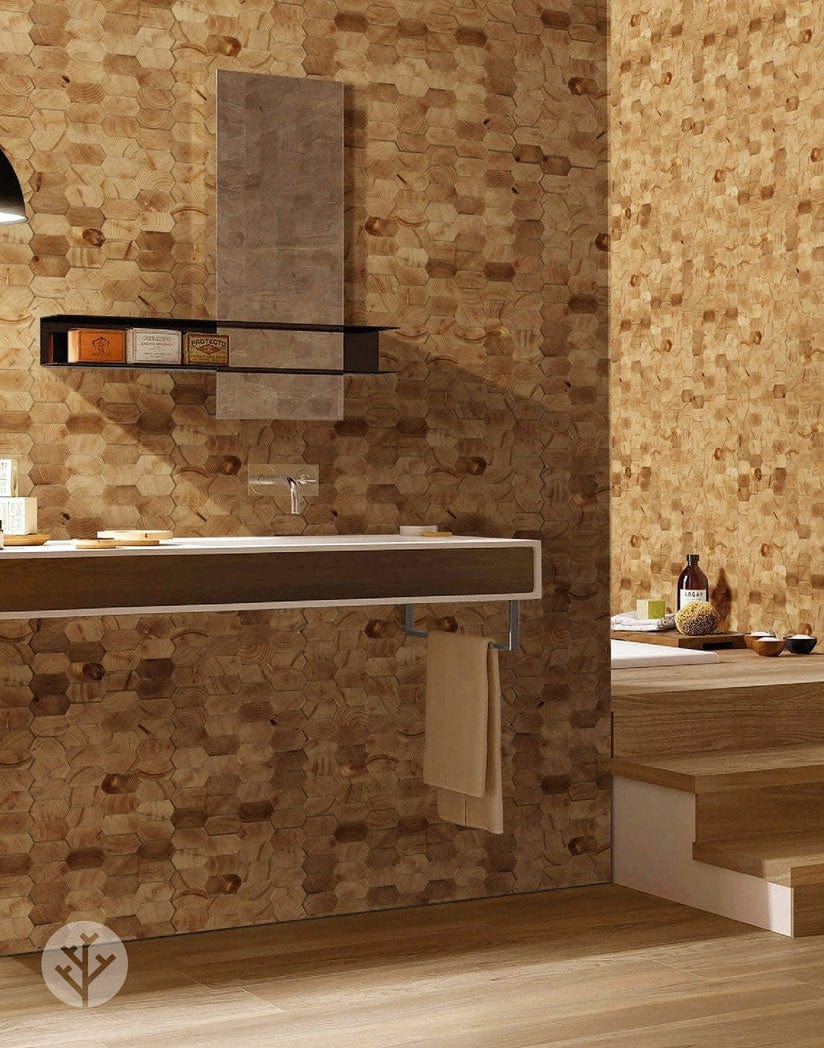 Geometrical Honeycomb Natural Wood Mosaic Wall Panels
