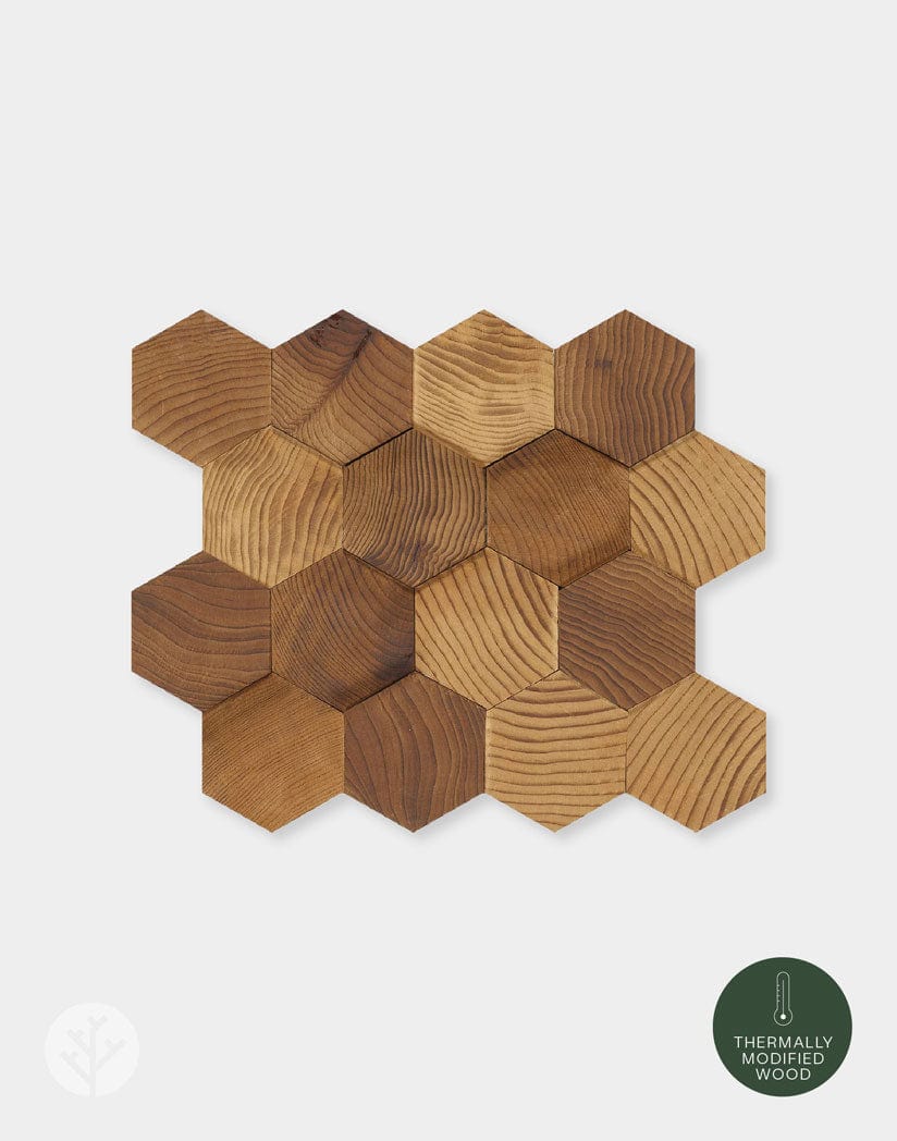 Stereo Standard-Hex Natural Wood Mosaic Wall Panels