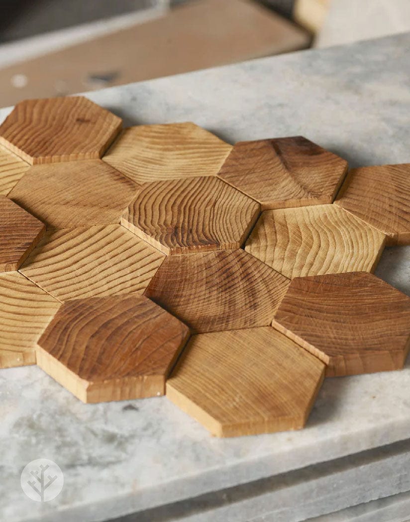 Stereo Standard-Hex Natural Wood Mosaic Wall Panels