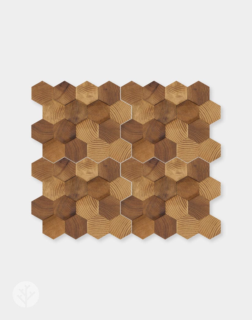 Stereo Standard-Hex Natural Wood Mosaic Wall Panels